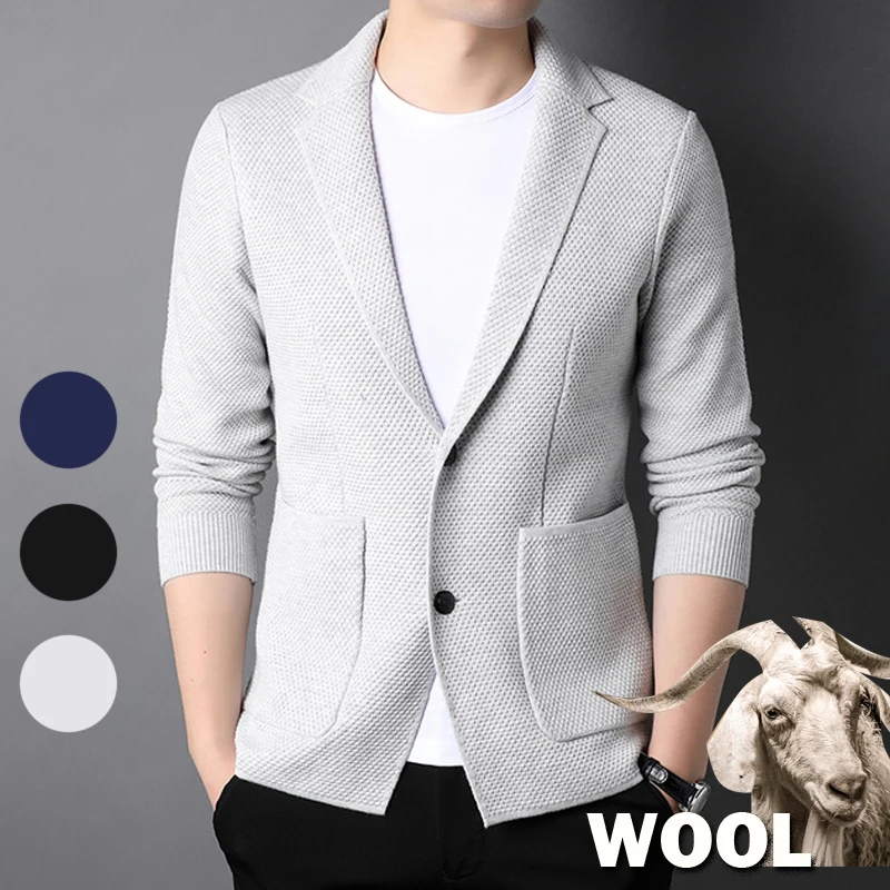 Marca De Alta Qualidade 5% Lã Coreano Moda Cardigan Homens Casual Slim Fit Malha Blazer Suéter Casaco Jaqueta De Inverno De Mens Knitwears Novo