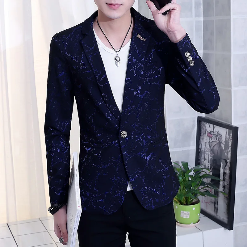Moda Juvenil, masculina Casual Terno coreano Slim Fit Flor Terno dos Homens Mapa do Jacquard da Único dos Homens Oeste