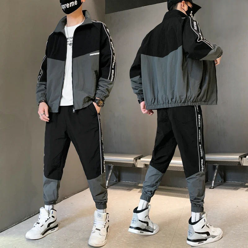 Moda masculina de Treino de Hip Hop de Mens vestuário Conjunto de Jaqueta E Calças de 2 peças Conjunto com o Outono do sexo Masculino Sportswear Streetwear Ternos