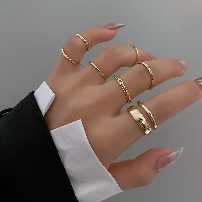 Moda Simples Conjunto de Anéis de Venda Quente do Metal Oco Círculo de Abertura Mulheres Anel de Dedo para a Menina Senhora Jóia do Partido Presentes