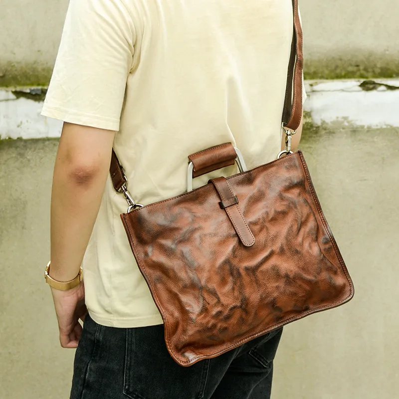 Moda vintage feito a mão em couro genuíno homens mulheres porta-malas de negócios natural real de couro de saco do mensageiro do portátil