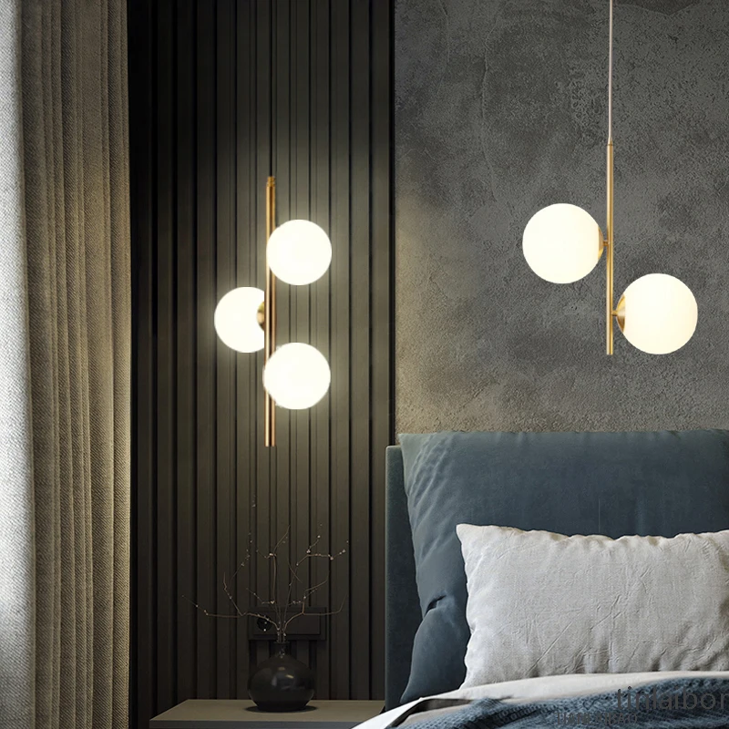 Moderno, simples Acobreado Restaurante Pingente de luz de luxo de Cabeceira Nórdicos designer Criativo personalizadas de Acrílico bola G9 Hanging lamp