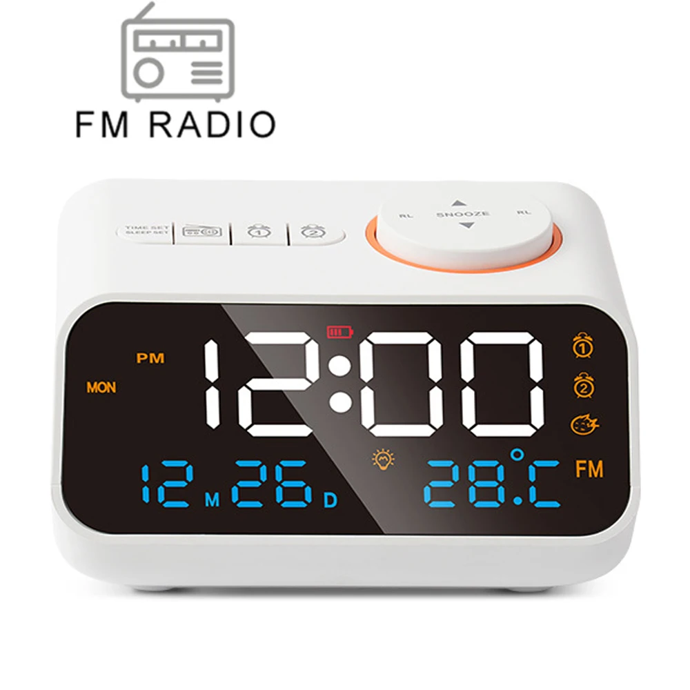 Mordern de Rádio FM LED de Alarme de Relógio de Cabeceira para Despertar. Digital, Calendário de Mesa com Termômetro a Temperatura Umidade Higrômetro.