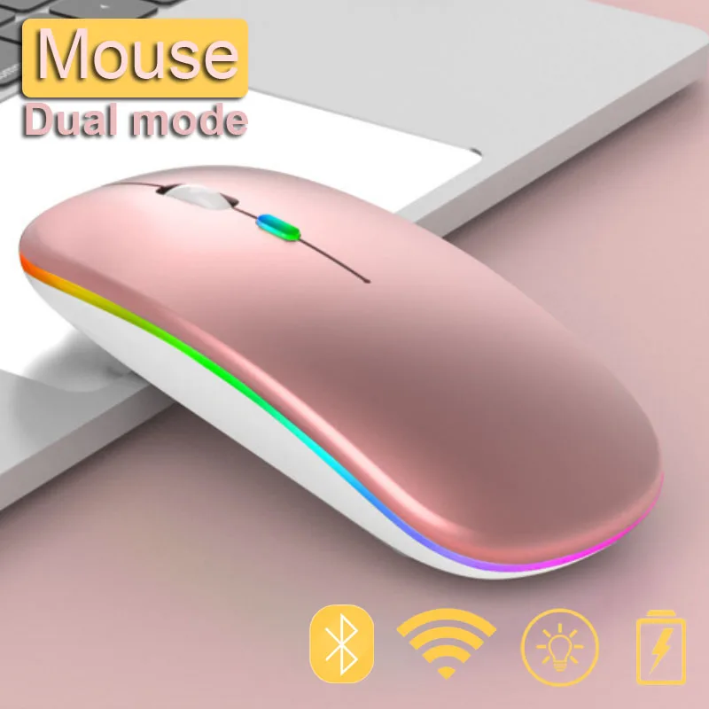 Mouse Bluetooth Telefone Tablet Computador Bluetooth Mouse sem Fio Luminoso de Carregamento 2.4 G sem Fio USB Rato Rato Portátil