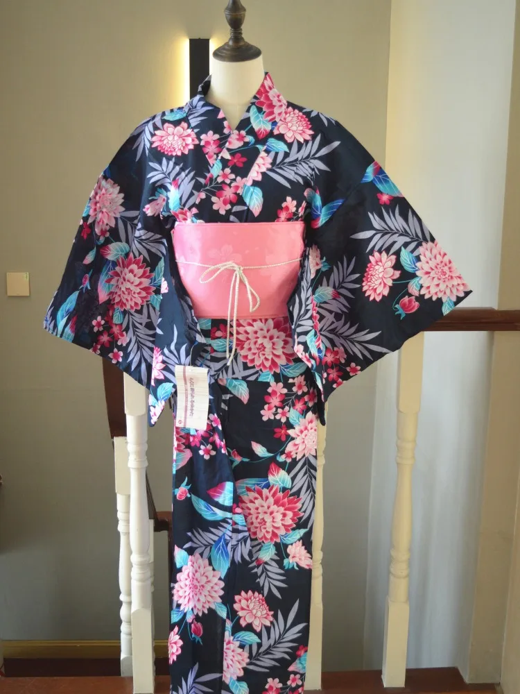 Mulheres Tradicional Yukata Japão Estilo Estampas Florais Clássico Quimono de Algodão, Linho Longo Vestido de Cosplay Traje Vestido de Fotografia