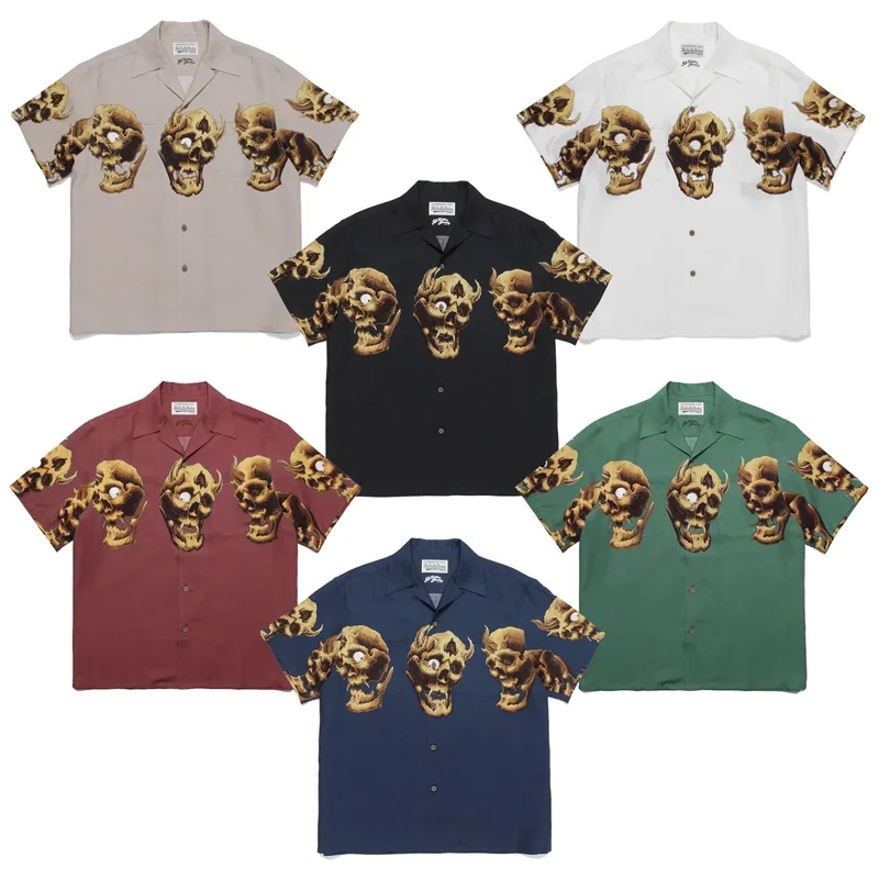 Multicolor Maluco Maria Camisas Esqueleto Imprime Tops 2023SS Verão Homens Mulheres Melhor Qualidade Havaiano Camisas de Manga Curta T