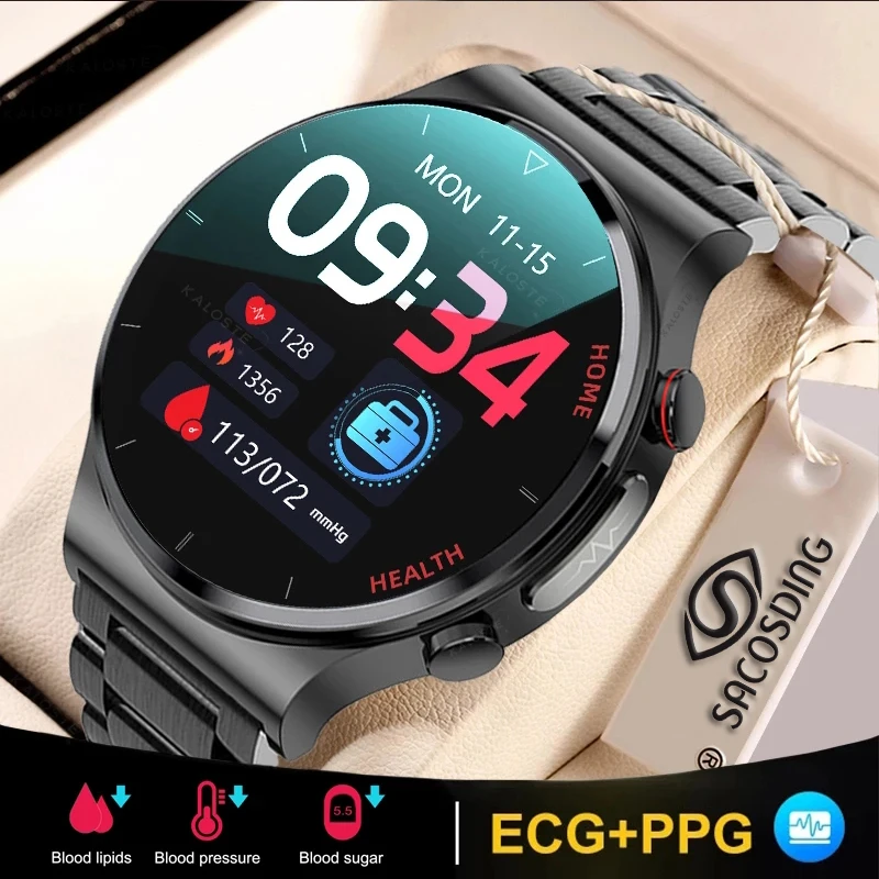Nova Saúde Smart Watch Homens ECG+PPG frequência Cardíaca Pressão Arterial Relógios de Temperatura do Corpo de Fitness Tracker Smartwatch+Caixa Para Samsung
