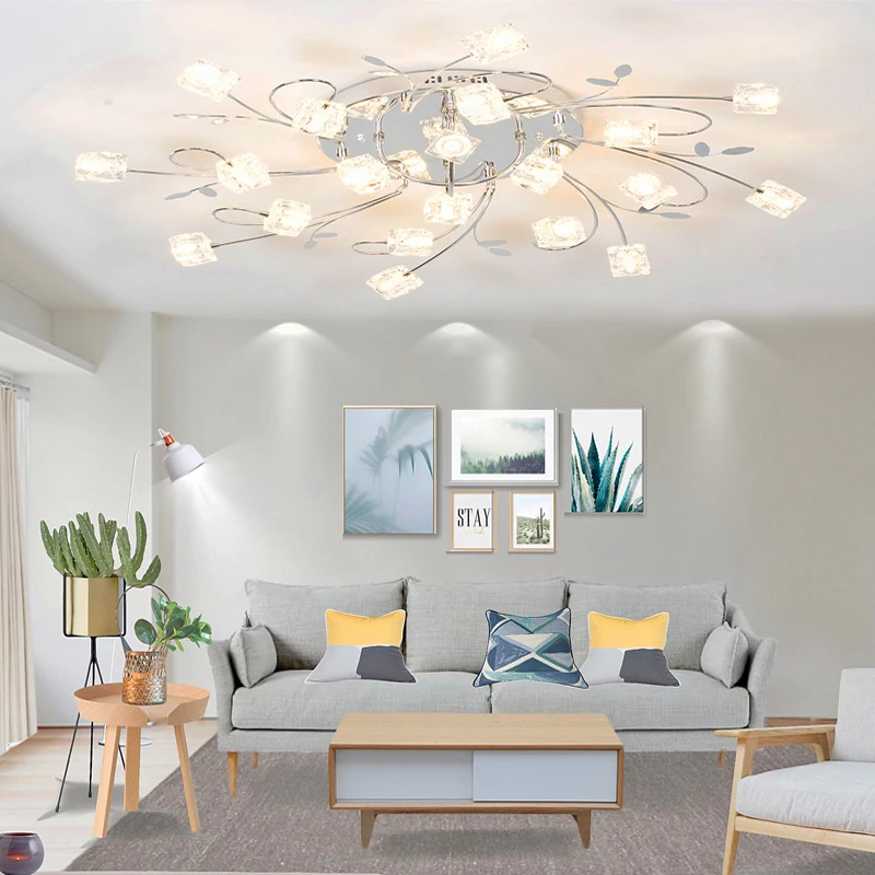 novo design de luxo cristal de lustre de teto luz Banhado a Prata Verde Lâmpada de Teto LED Candelabro para a cozinha da sala de estar