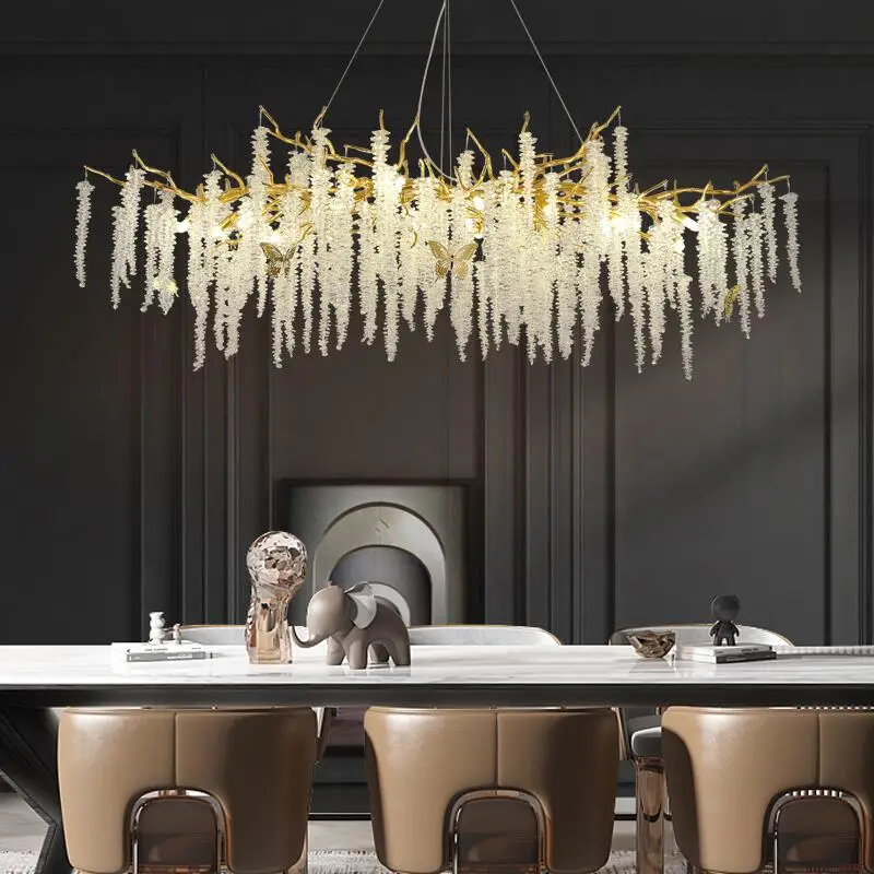 Novo lustre faixa de arte criativa ramo de sala Americana, sala de jantar lâmpada de cristal de iluminação decorativa