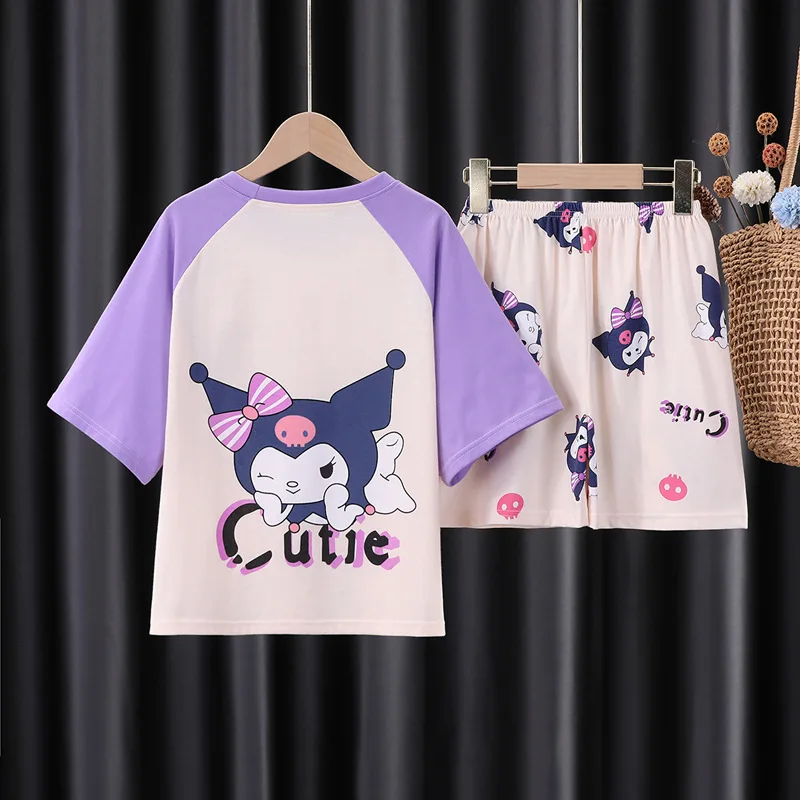 Novo Sanrio Minha Melodia Kuromi Cinnamoroll Crianças De Pijama Menina Anime Roupa Casual Traje De Impressão De Manga Curta Loungewear Presente