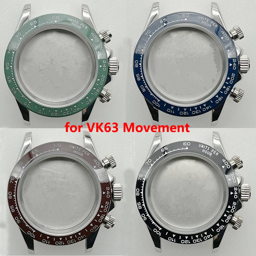 Novo Vidro de Safira Impermeável 41mm caixa do Relógio de Aço para VK63 Movimento Cronógrafo de Quartzo Relógio Homens Relógio de Modificação de Peças