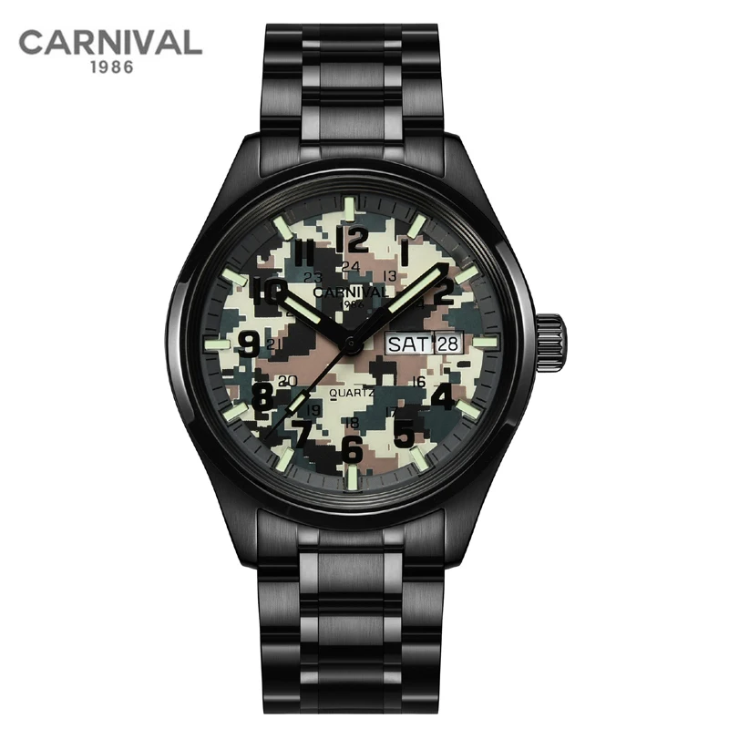 O carnaval Marca de Moda Militar para Ver os Homens de Luxo Exército de Camuflagem Relógios de Quartzo Ocasionais de Mens Impermeável Luminoso do Relógio Reloj