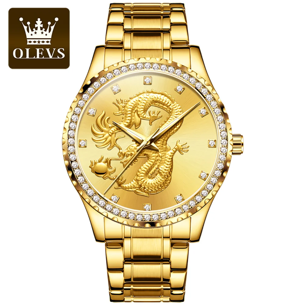 OLEVS de relógios de Luxo, para Homens de Diamante Impermeável Luminosa Aço Inoxidável Dragão de Ouro de Negócios de Quartzo Relógio masculino Dom Tendência