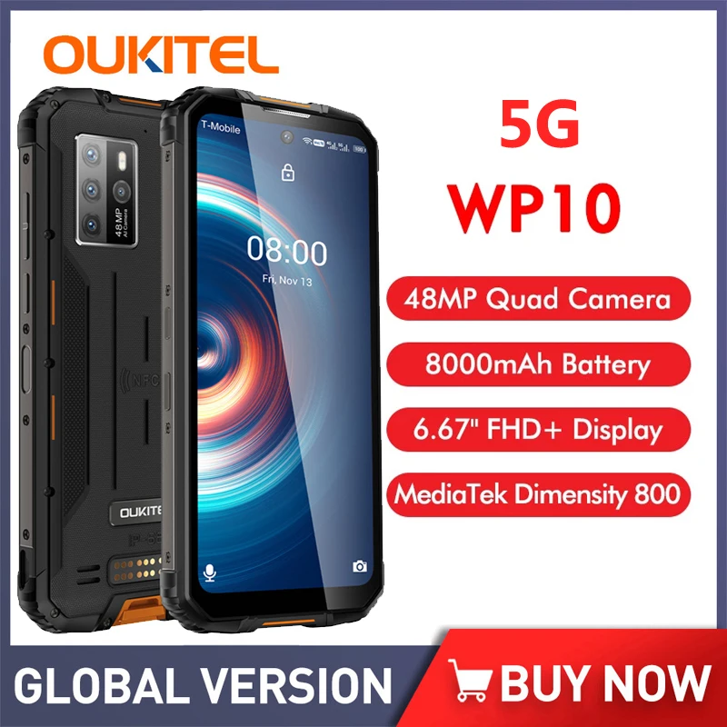 OUKITEL WP10 IP68 Impermeável 5G Smartphone Robusto 8GB+128GB 8000mAh 48MP Câmara 6.67