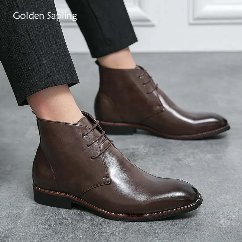 Ouro Rebento dos Homens de Moda Botas Casuais de Negócios Sapatos Retrô Chelsea Boot para Homens Clássicos de Plataforma de Salto de Flats Calçado Lazer