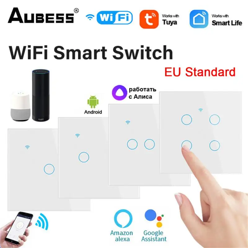 Padrão da UE Tuya wi-FI Smart Touch 1/2/3/4 Gangue de Tuya Mudar o Smart Home da Parede Botão de Vida Inteligente Funciona Com Alice Alexa Inicial do Google