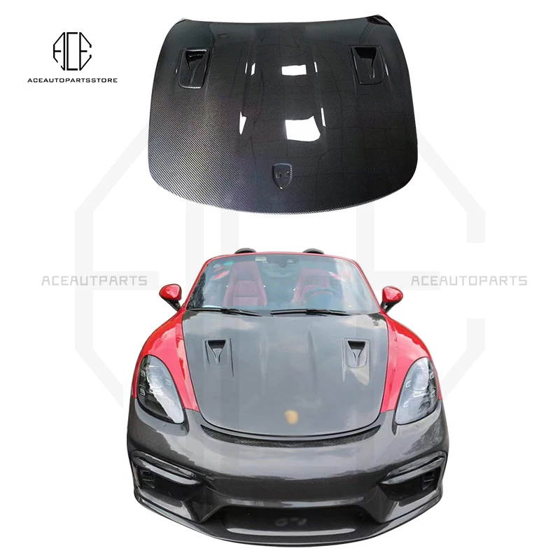 Para A Porsche 718 Boxster Cayman 982 2016-2021 Real De Fibra De Carbono Frontal Capô Do Motor De Ventilação Capa Protetor