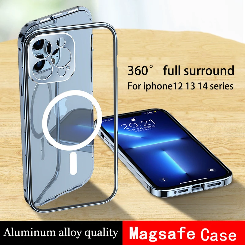 Para o iPhone 14 13 12 Pro Max 5G Caso De 360°, Totalmente estanque de Metal HD Vidro de Privacidade Magnética Magsafe a prevenção de quedas Capa de Proteção
