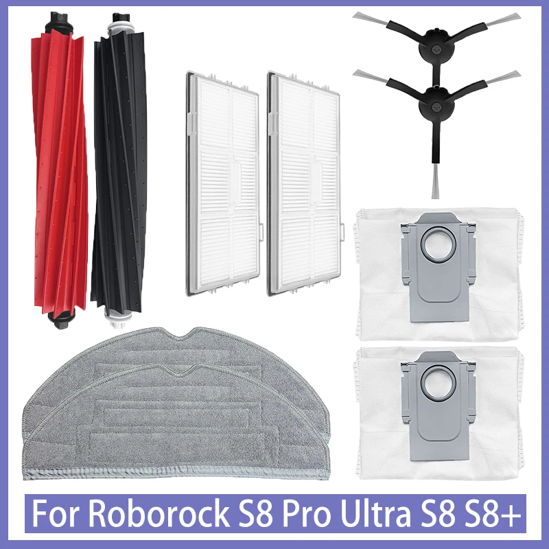 Para Roborock S8 Pro Ultra S8 S8+Robô aspirador de pó Acessórios Principal Escova Lateral Filtro Hepa Mop Choth os Sacos para o Pó de Peças de Reposição