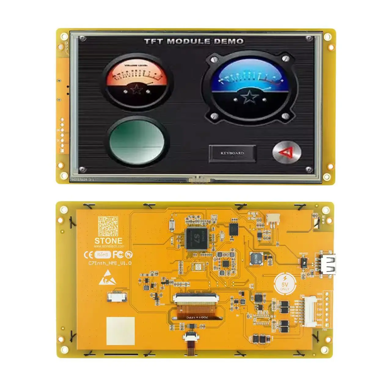 Pedra de 7 Polegadas Inteligência HMI LCD PARA a Tela de Toque Módulos de Visor TFT, para Uso Industrial, com a interface de usuário de Software de Design