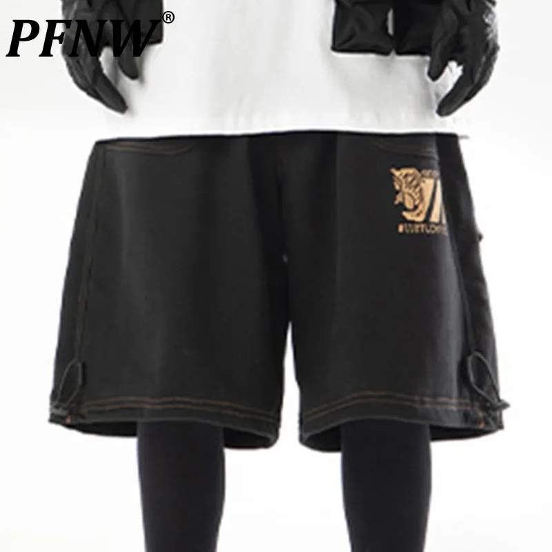 PFNW Primavera, Verão, Moda masculina Exterior Carta de Padrão de Impressão Calças Soltas na Moda Cordão Casual Atlético Shorts 12Z1147