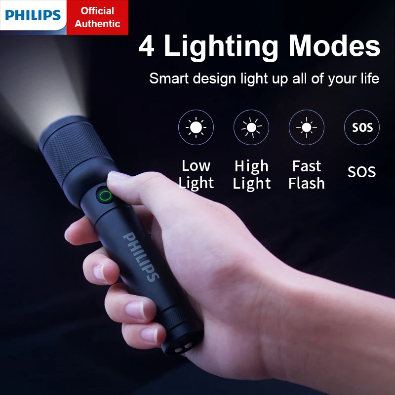 Philips Zoom Óptico Lanterna Ultrac Brilhantes Lanternas Portáteis USB-C Recarregável Lâmpada de Acampamento para o Interior para o Exterior
