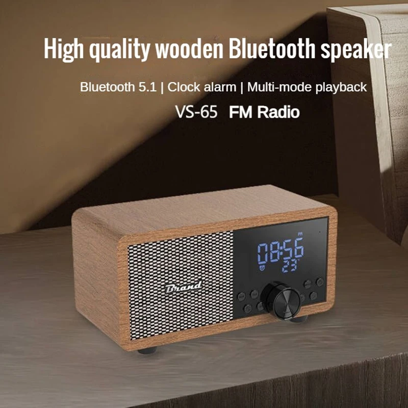 portátil sem fio Bluetooth alto-falante de madeira FM Rádio-relógio com alarme alto-falante relógio de Cabeceira do subwoofer com o Modo EQ Ajustável Temperatur