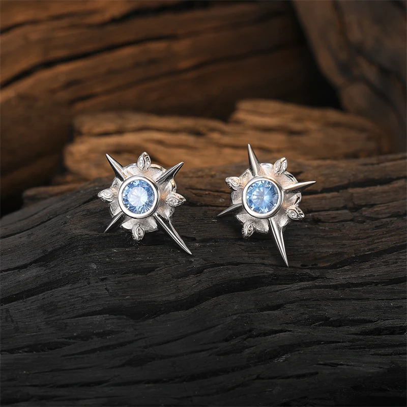 Prata 925 Esterlina de Requintado Azul Zircão Estrela de Seis pontas Brincos para Mulheres Moda Simples Festa de Jóias de Presente