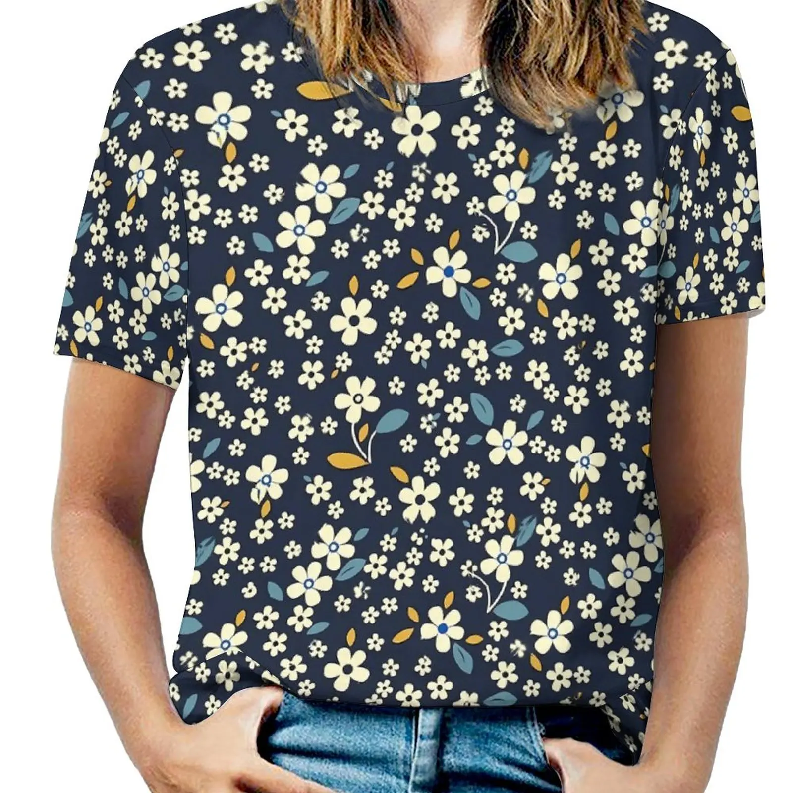 Primavera Ditsy Floral T-Shirts Flores Bonito Imprimir A Moda De Rua De Grandes Dimensões T-Shirt Estética T-Shirt De Verão Gráfico Superior Tees