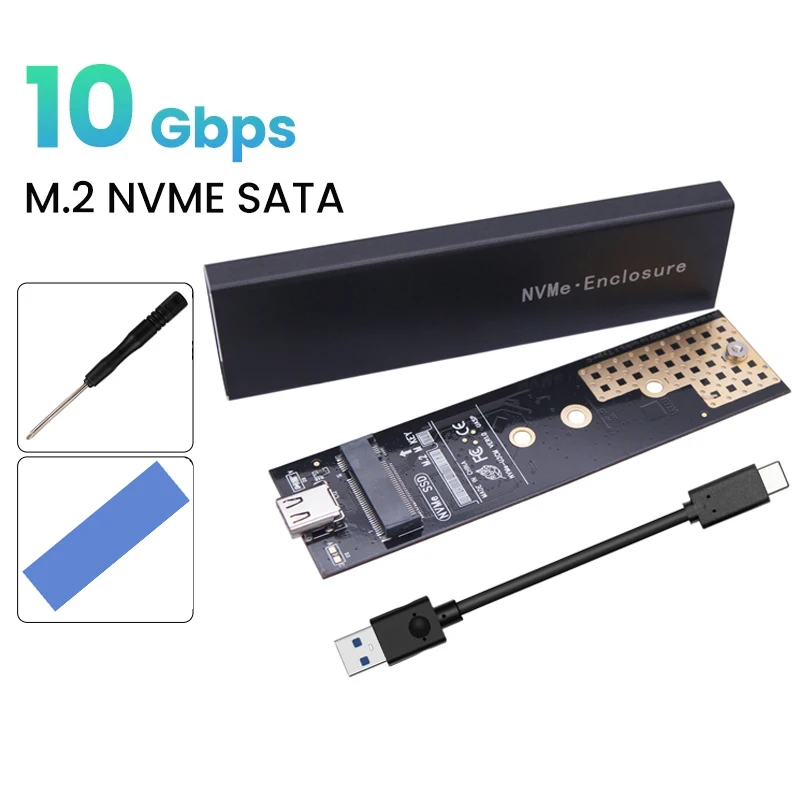 Protocolo dupla M2 SSD Caso Gabinete NVMe SATA NGFF M. 2 SSD Caixa de USB 3.1 10Gbps para a Unidade de disco Rígido Externa M/B+Tecla M M. 2 SSD RTL9210B