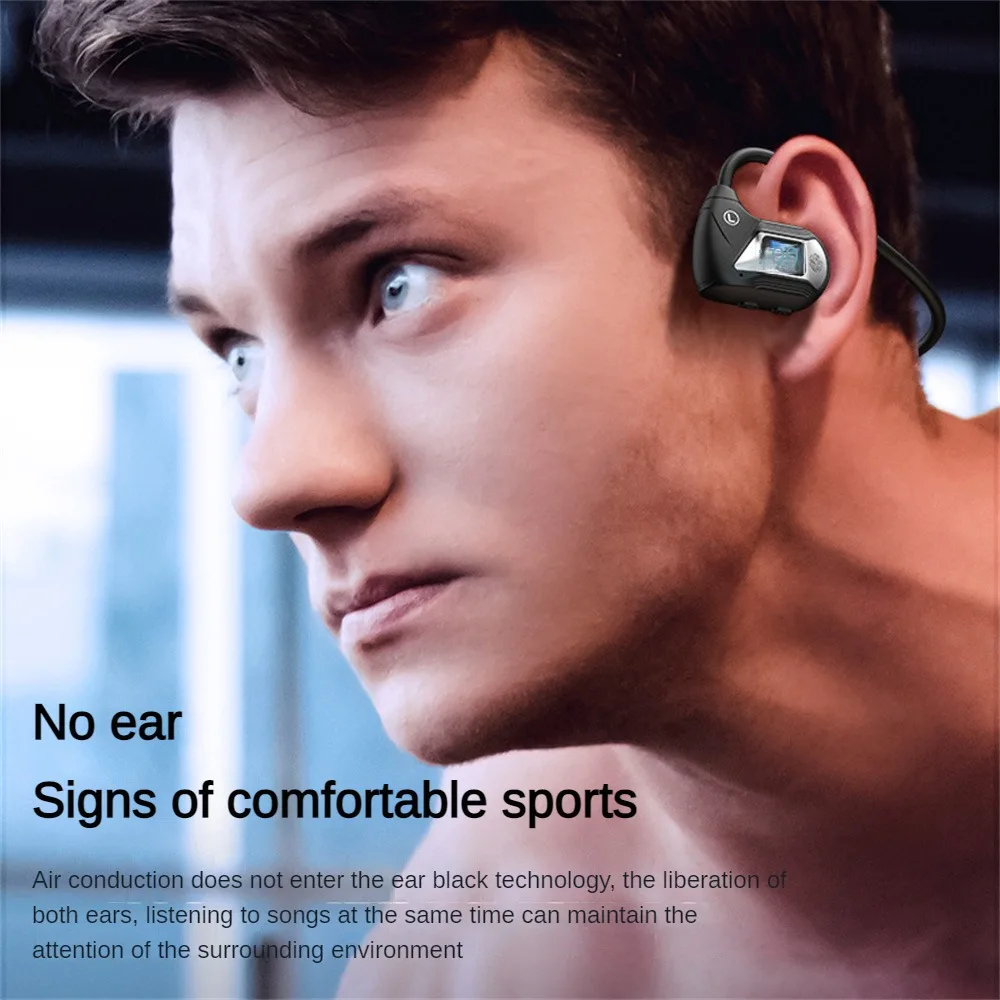 Q1 Fones De Ouvido Bluetooth Osso Condução Auricular Orelha Gancho Esporte Fones De Ouvido Controle De Toque De Redução De Ruído Fones De Ouvido Com Visor Digital
