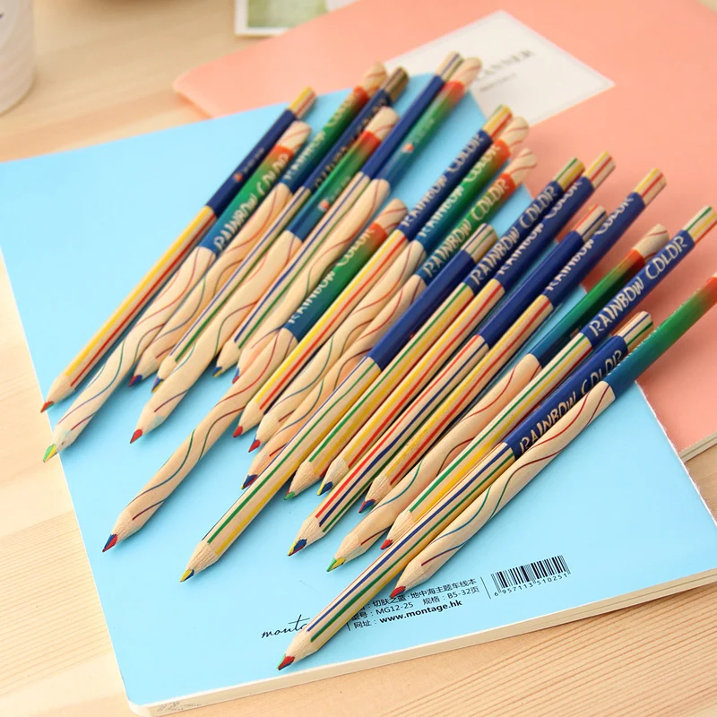 Quatro cores com núcleo de multa núcleo triângulo de lápis de cor criativa para crianças, pintura escrita a lápis