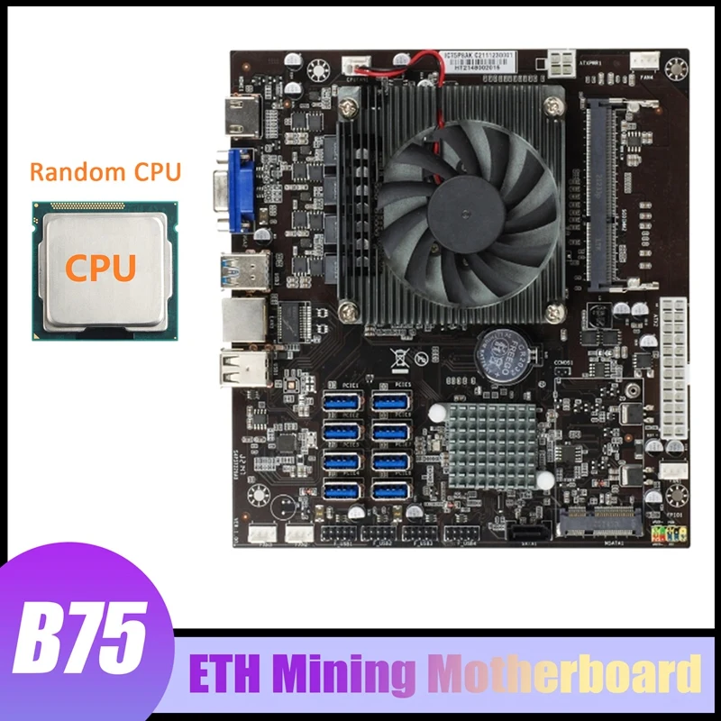QUENTE-B75 ETH de Mineração placa-Mãe+Aleatório CPU+Ventilador de 8 USB3.0 para PCIE X1 de Apoio DDR3L RAM SODIMM MSATA BTC Mineiro placa-Mãe