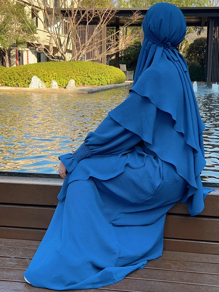 Ramadã, Eid Mulher Muçulmana Jilbab 2 Peça Abaya Com Hijab Longo Khimar Niqab Conjunto De Sobrecarga De Oração Vestido Islã Roupa Djellaba Burca