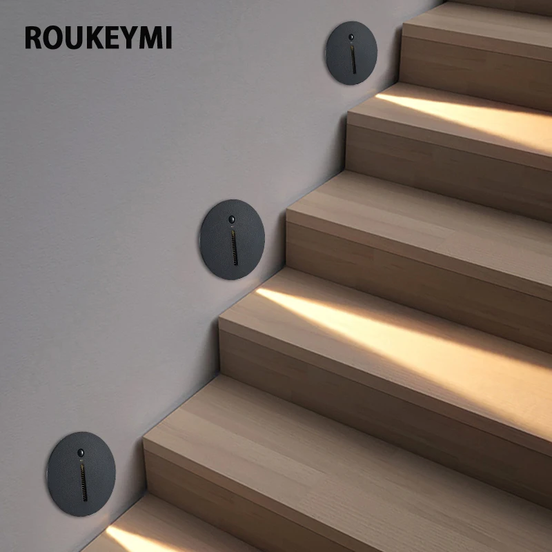 ROUKEYMI Impermeável Interior do Sensor Escadaria Luz de PIR Noite Canto Led Footlight escadas exteriores de luz o Sensor de luz