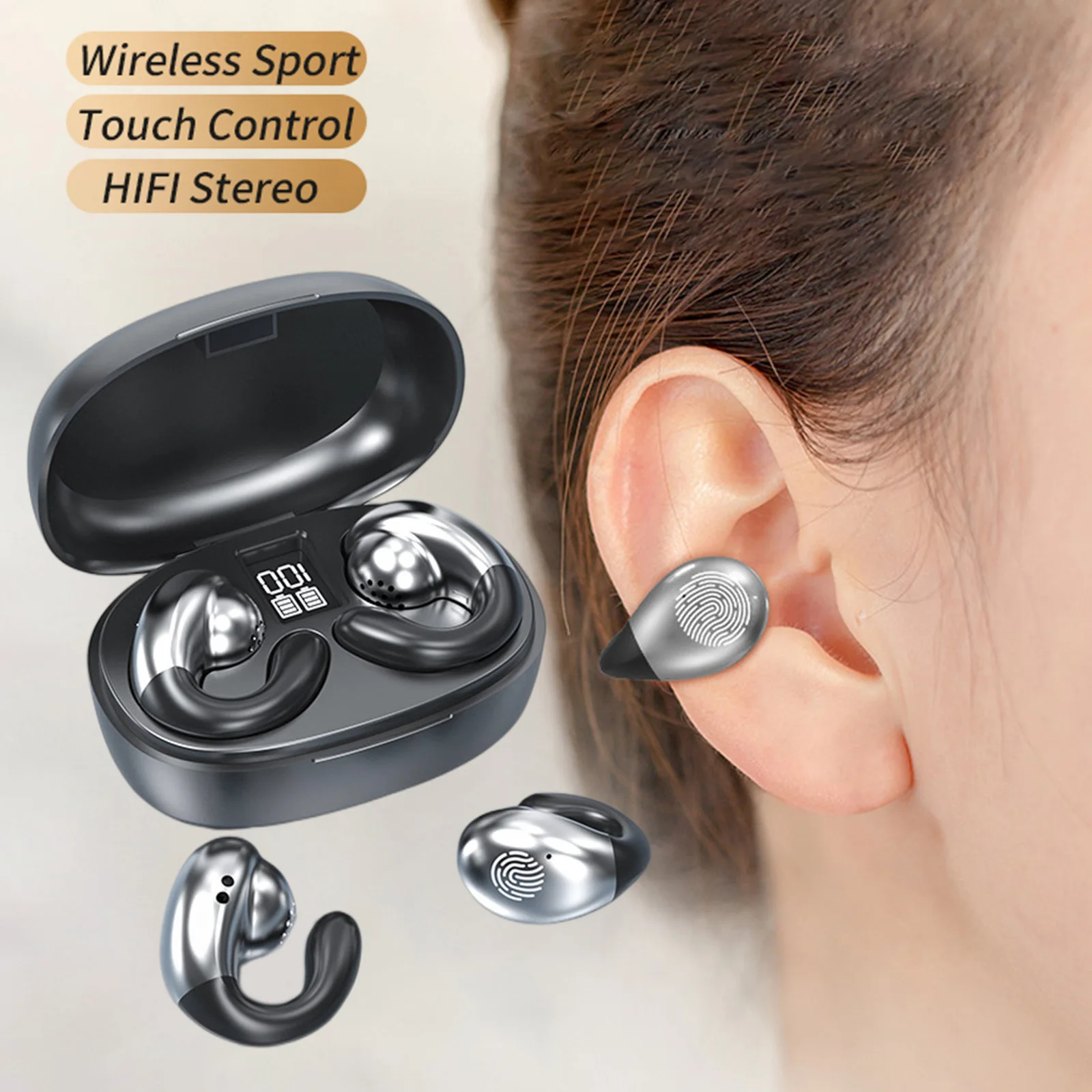 S29 Osso de Condução Bluetooth Fones de Ouvido, Clip Brinco Verdadeiro Fones de ouvido sem Fio com Microfone Controle de Toque Fones de Esportes Fones de ouvido