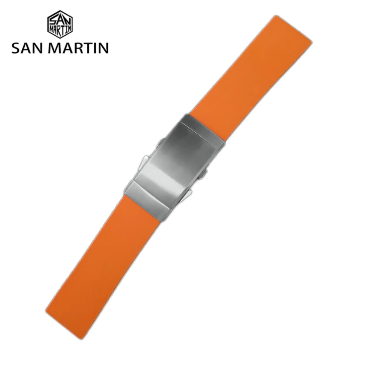 San Martin Impermeável Flúor Pulseira de Borracha 20mm 22mm Universal Homens de Mergulho Pulseira Multicolor Simples Peças de Relógio de Aço e Fecho