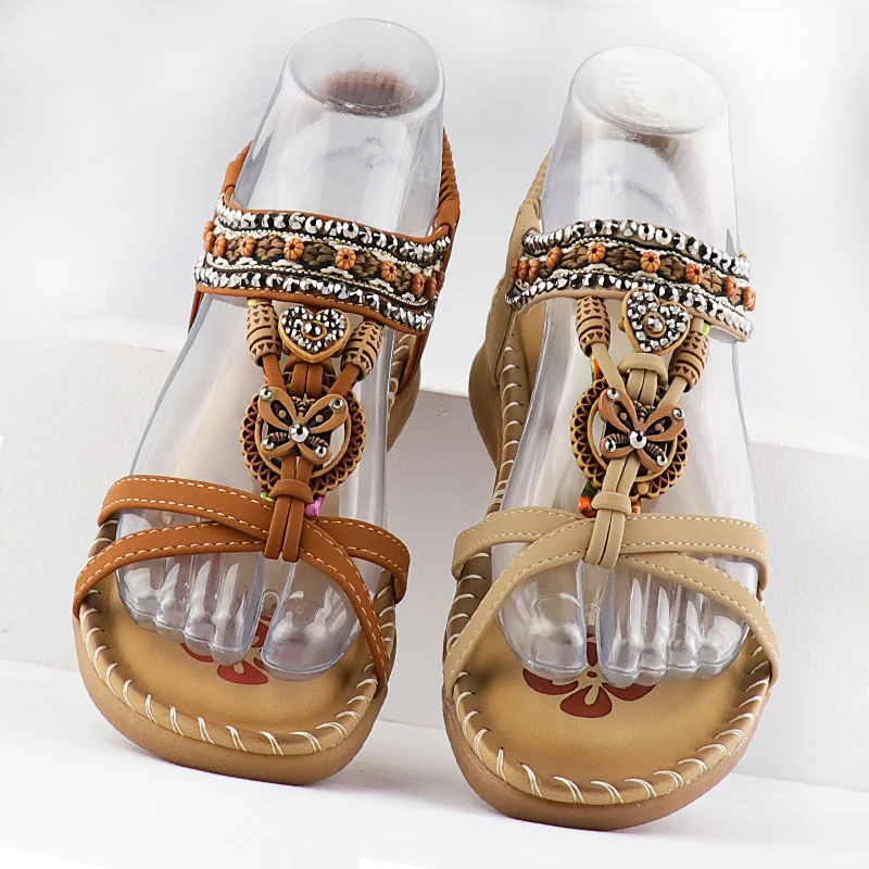 Sandálias de Mulheres de Verão 2021 de cristal de luxo ladies Open toe sapatos de impressão Elástico Macio exterior de Férias vestido de sapatos