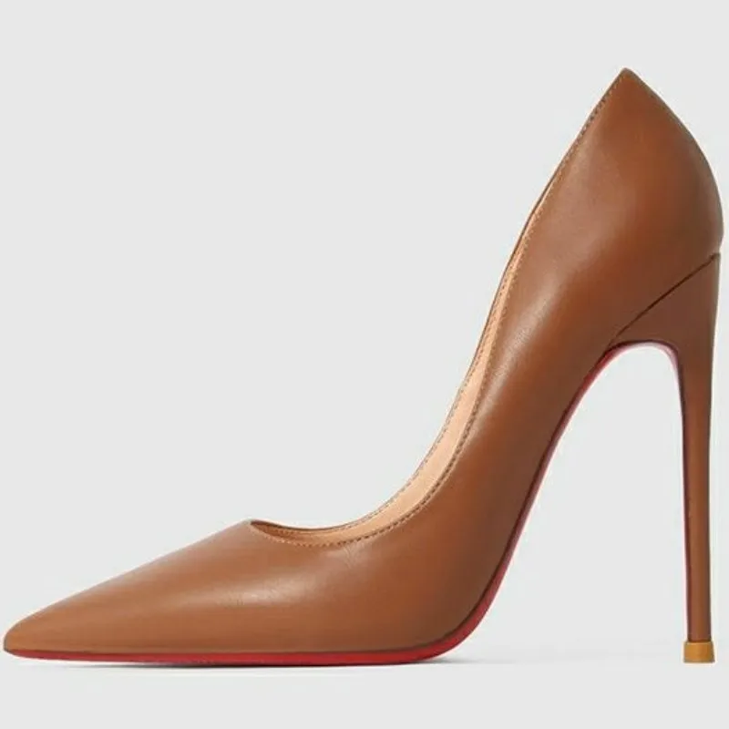 Sapatos Para as Mulheres de Couro Genuíno Marca de Sapatos Vermelho Brilhante Inferior Dedo Apontado Sexy Clássico Bombas mulheres elegantes sapatos de Luxo Individuais