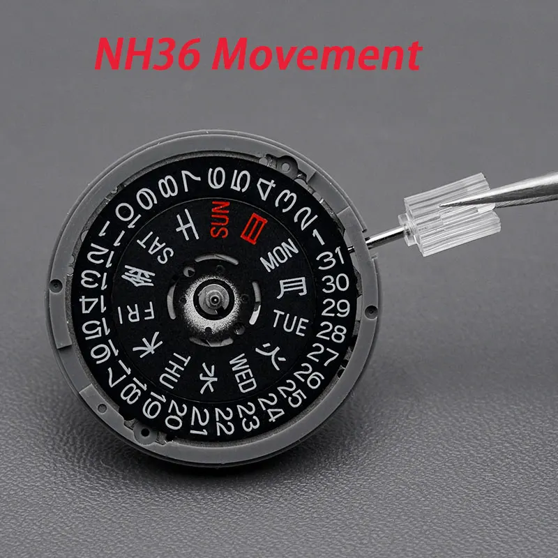 Seiko NH35 NH36 Movimento Automático Com Preto-Semana/Janela de Luxo Data de Alta Precisão Relógio Mecânico Automático de Pulso