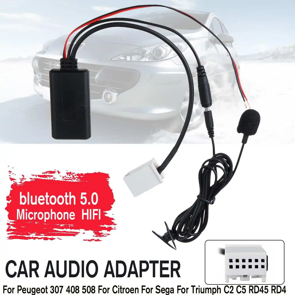Sem fio hi-fi Car Áudio Bluetooth Adaptador do Cabo de Microfone MIC AUX Leitor de Música Para Peugeot 307 408 Para a Sega AUTO Acessórios