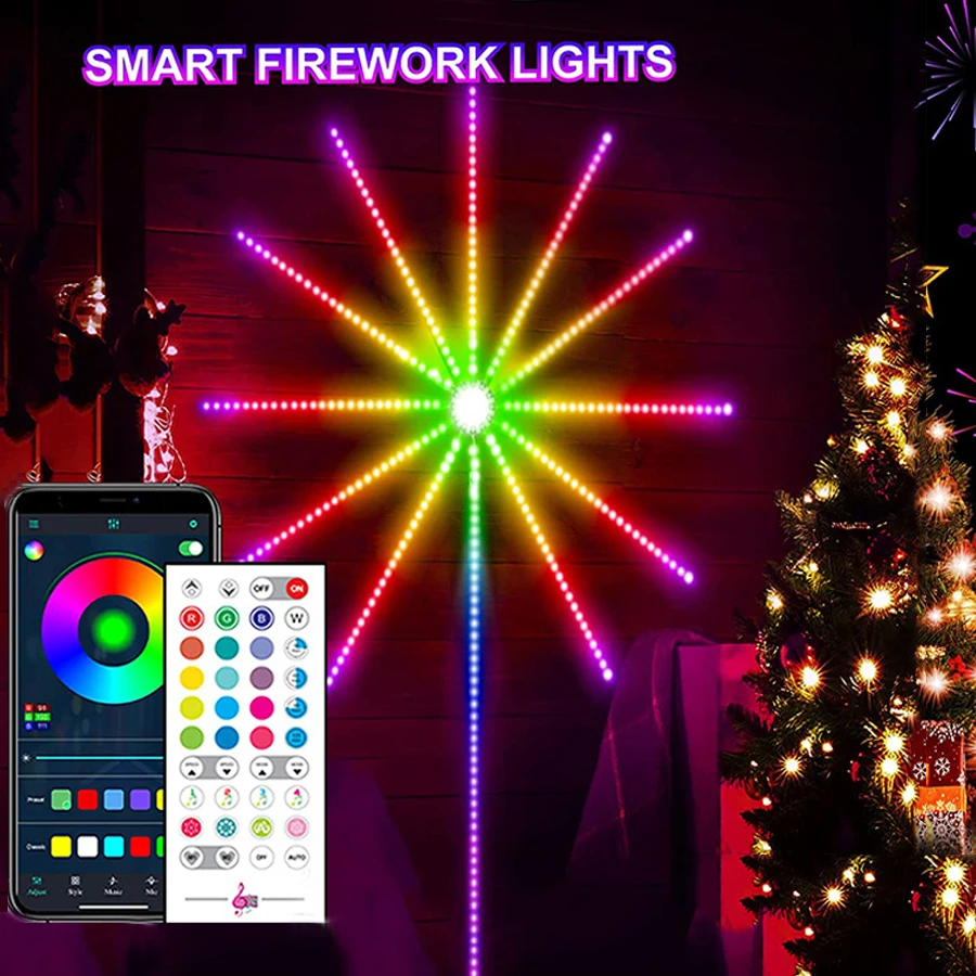 Smart Meteoro de fogo-de-Artifício de Luz Bluetooth Aplicativo de Controle de Natal Fogos de artifício LED Faixa de Luz com controle Remoto Para Casamento Decoração de Quarto