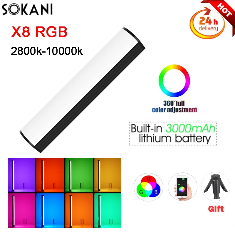 SOKANI X8 Bi-Color Led RGB de Luz Portátil de Mão Tubo Vara 2800k-10000k CTT Fotografia de Luz sem Fio de Controle de APLICATIVO