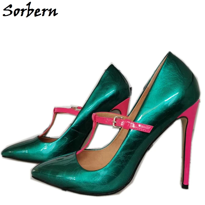Sorbern Verde Correia-T Mulheres Bombas De Salto Alto Agulha Sapatos Senhoras Sapatos De Festa De Cores Personalizadas Bowknot Partidárias Sapatos Amarelo