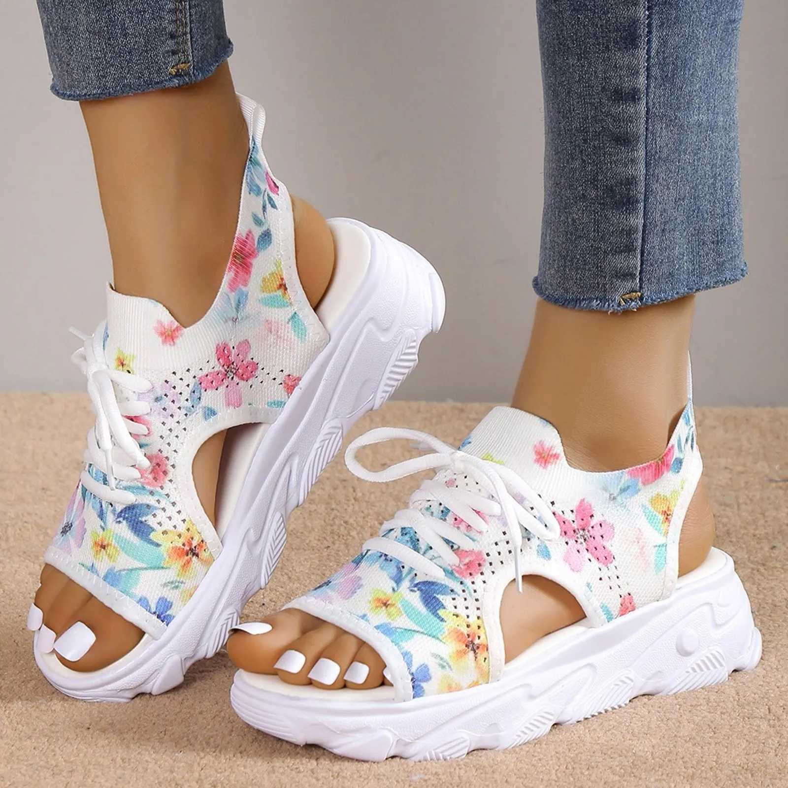 Tamanho grande Esportes Sandálias das Mulheres 2023 Casuais Sapatos de Plataforma de Espessura com solado de Sandalias de Dedo do pé Aberto Sapatos de Praia para as Mulheres Zapatos Mujer