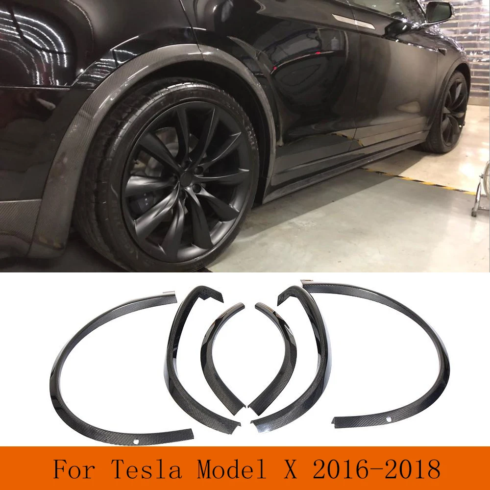 Tesla model X 2016 - 2018 fibra de Carbono 4pcs Arco da Roda Tira a Sobrancelha Fender Chamas Lama Respingo de Lama Retalhos de Fibra de Carbono