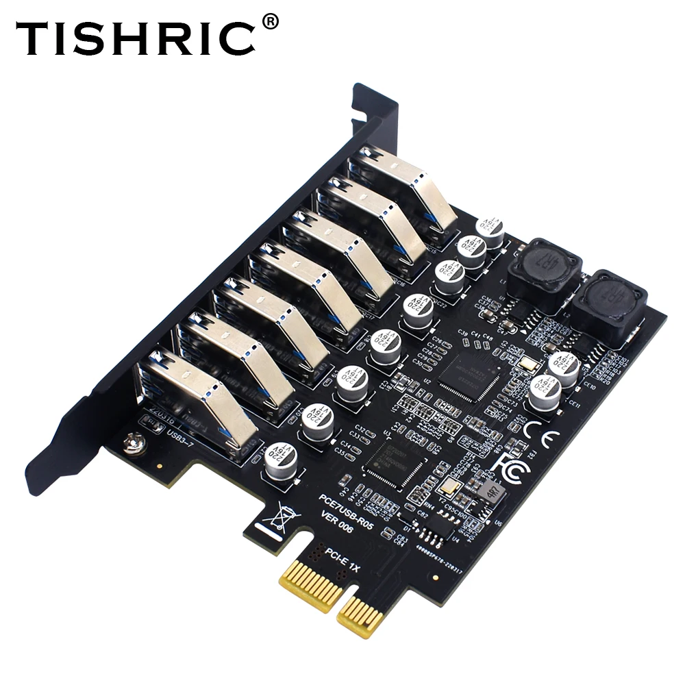 TISHRIC PCIE 1x 7 USB, Cartão de Expansão PCIE 1X USB Tipo a E+USB 19Pin Extensor USB 3.0 PCI-E 16x Riser Para Mineração de Bitcoin