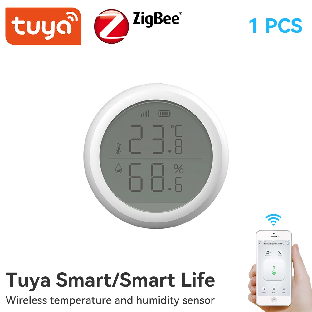 Tuya ZigBee Smart Home Sensor de Temperatura E Umidade Com Tela de LED Funciona Com o Google Assistente e Tuya Zigbee Hub