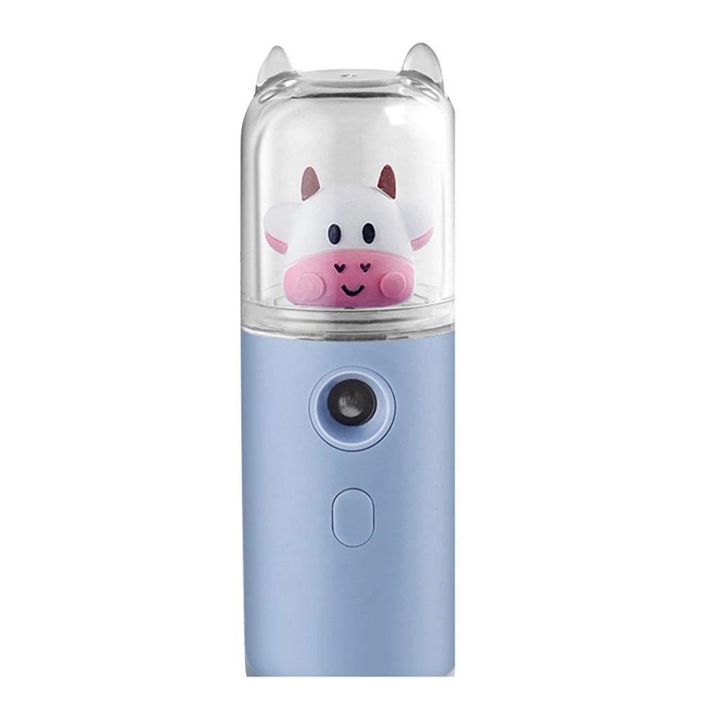 Vaca Umidificador Feminino Maquiagem de Reposição de Água de Instrumento Portátil USB Mulheres Perfume Álcool Nano Pulverizador Azul