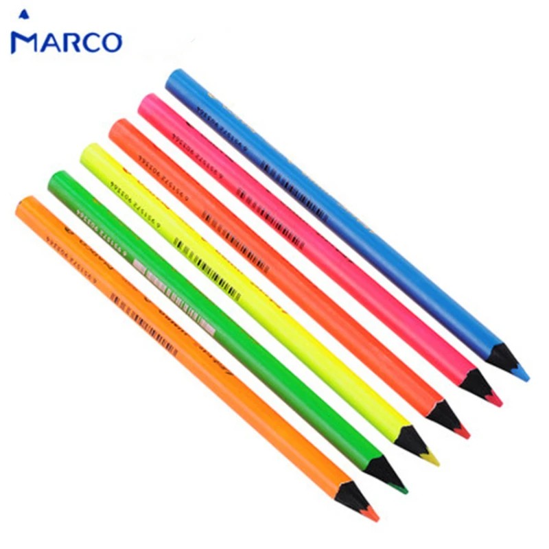 Venda quente MARCO 9205B 6 Cores de Cores Fluorescentes Levar Lápis Multifuncional Engrossar o Lápis Marcador Fluorescente Lápis de cor